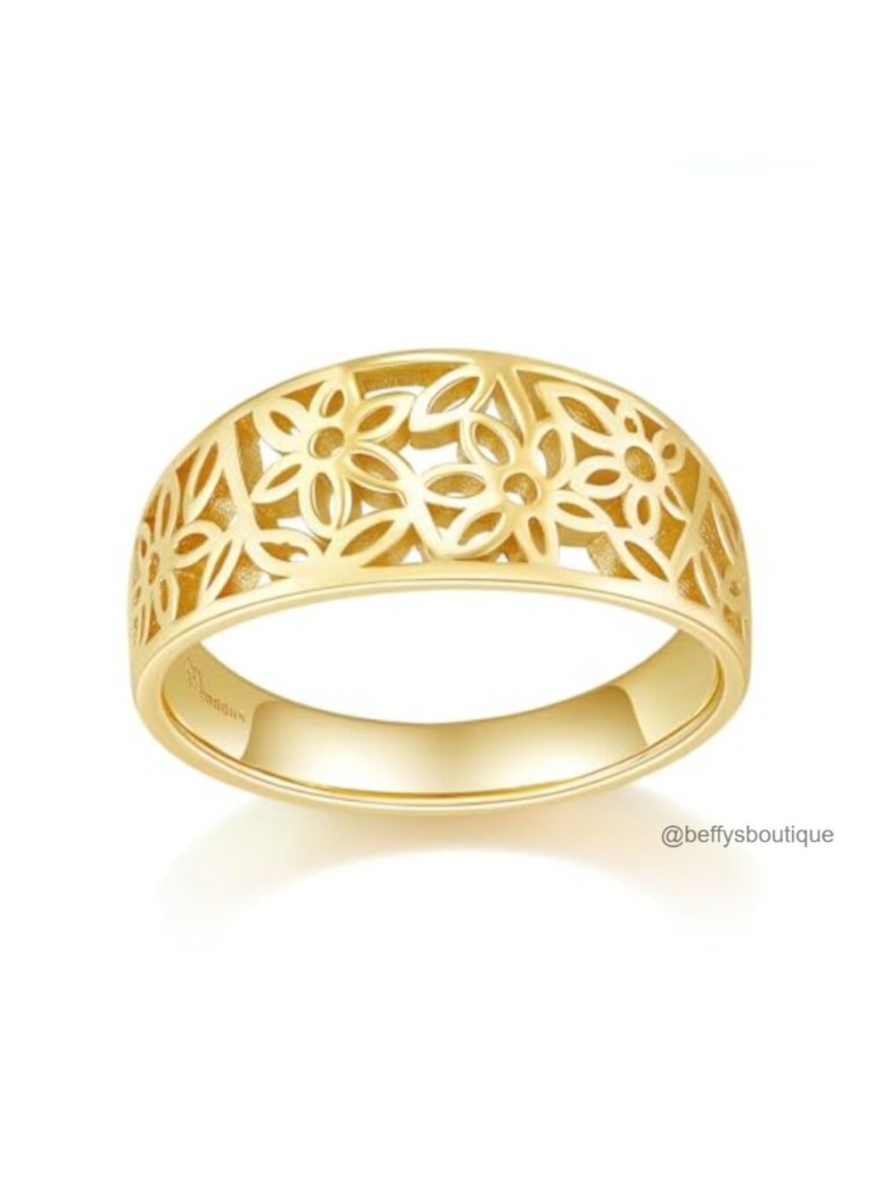 14K Gold Plated Victorian Leaf Filigree Statement Ring 10mm Band